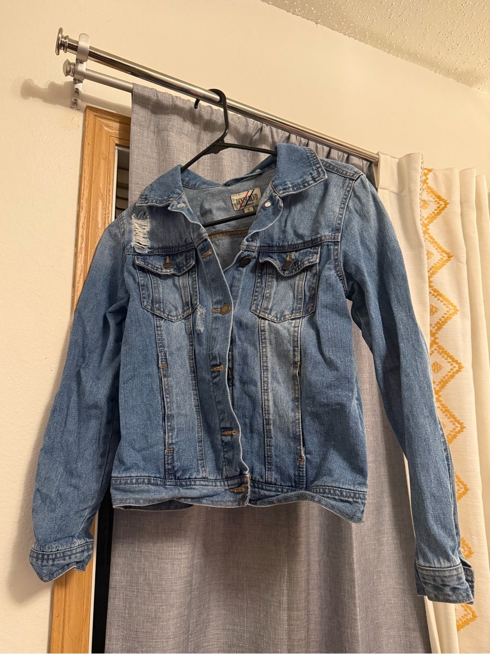Women's Light Blue Distressed Denim Jacket - Casual Jean Coat